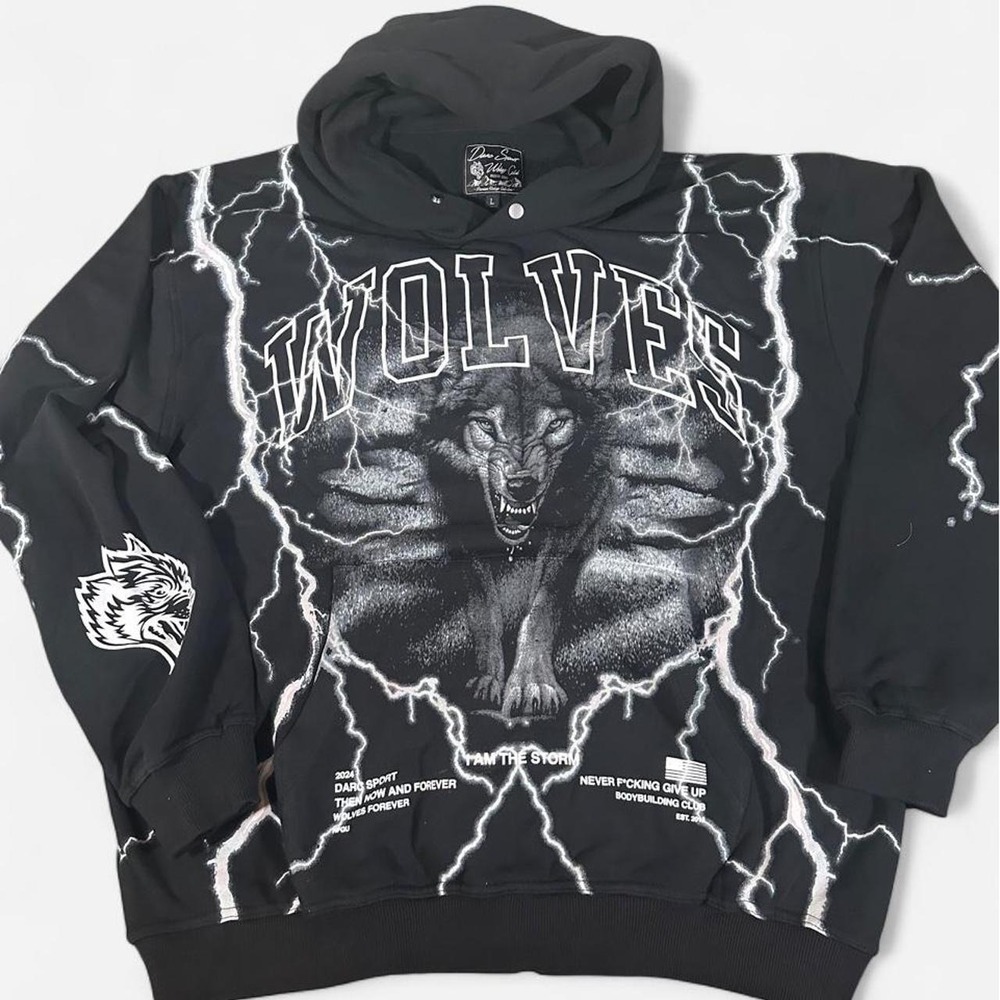Darc Sport Wolves Club I Am The Storm Lightning Hoodie Black Limited Edition L
